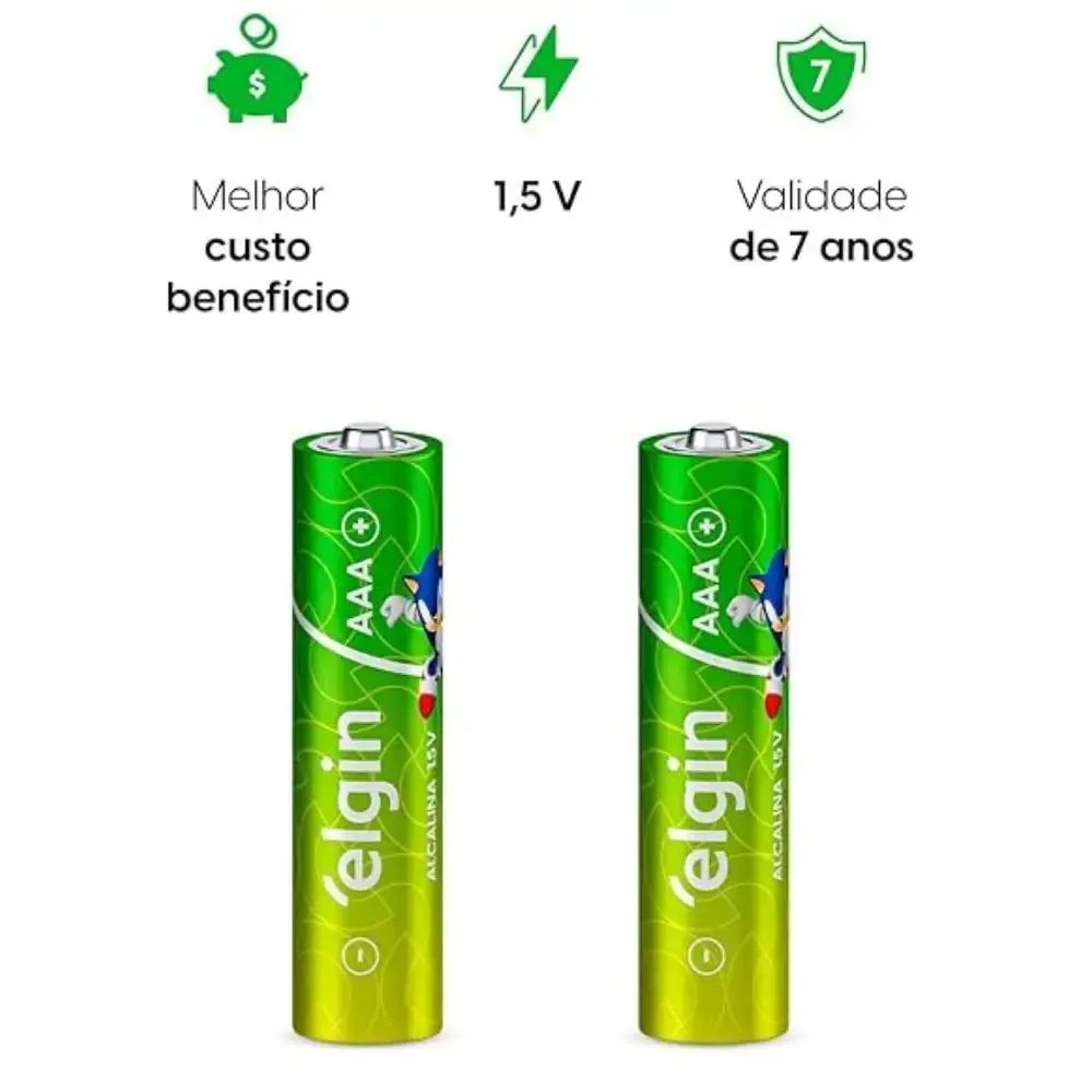 Pilha alcalina tipo palito 1,5V AAA 8 peças Elgin — fotografia 3