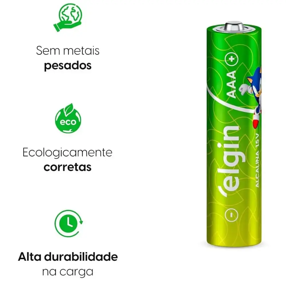 Pilha alcalina tipo palito 1,5V AAA 2 peças Elgin — fotografia 3