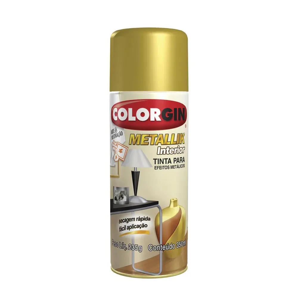 Tinta spray metallik interior ouro Colorgin