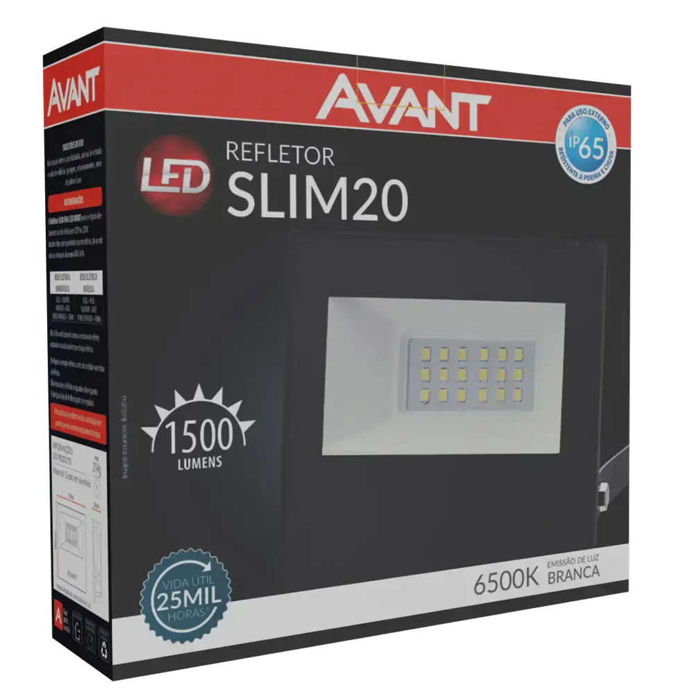 Refletor led 20W projetor slim 6500K Avant — fotografia 5