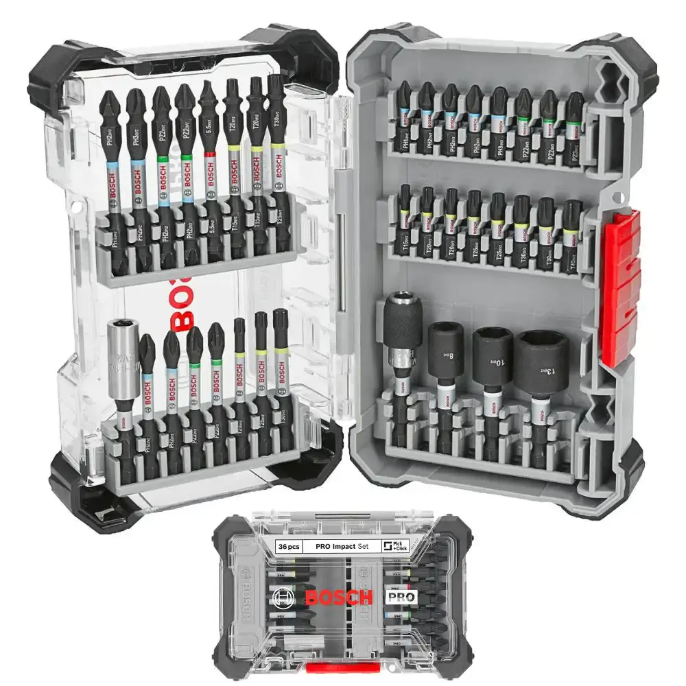 Kit PRO impact com 36 peças de parafusar Bosch — fotografia de referência