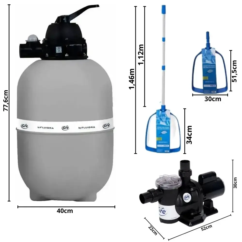 Filtro para piscina 42.000 litros com bomba 1/2 CV bivolt e peneira de cabo telescópico Fluidra — fotografia 3