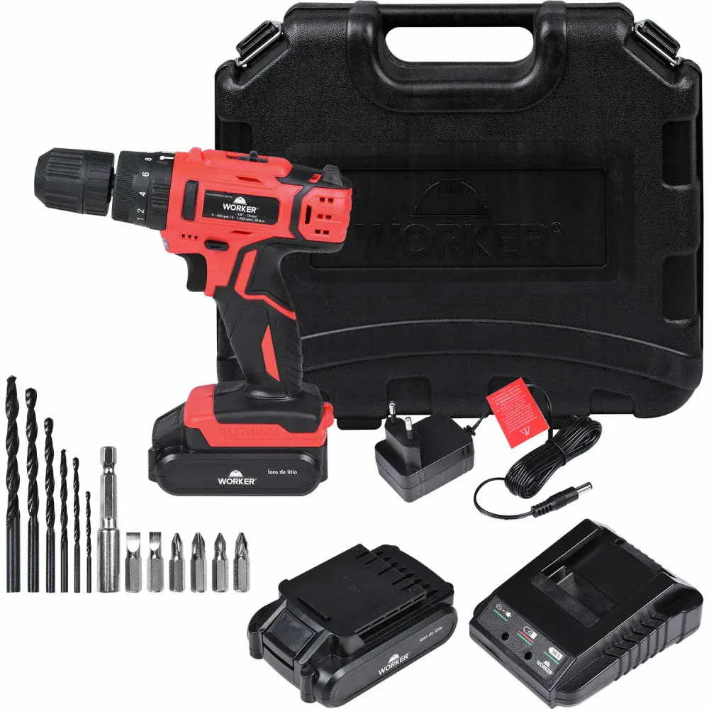 Kit furadeira parafusadeira de impacto bivolt Worker