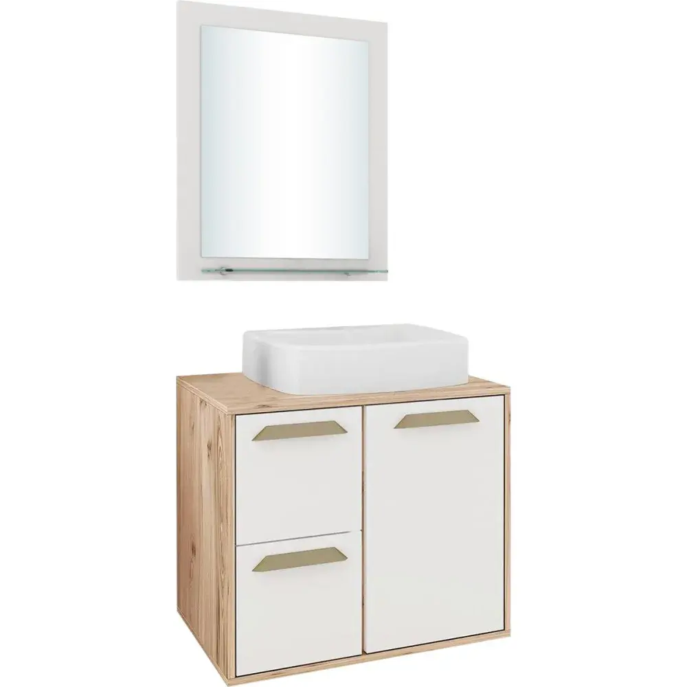 Conjunto gabinete suspenso lux 60 com espelheira cor supremo/cabernet Balcony