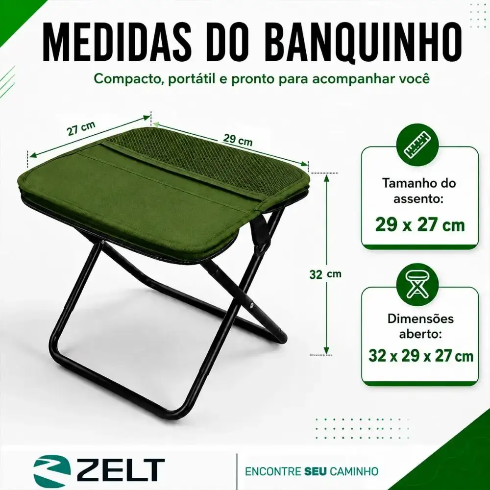 Banqueta dobrável camping portátil banco pesca praia lazer vira bolsa Zelt Preto — fotografia 7