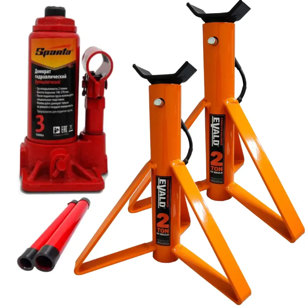 Kit cavalete mecânico 2 ton 2 unidades + macaco garrafa 3 ton.