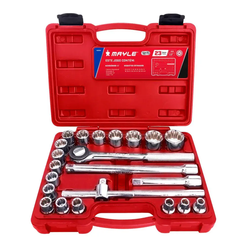 Kit de soquete estriado com 23 peç 1/2 8-32MM Mayle