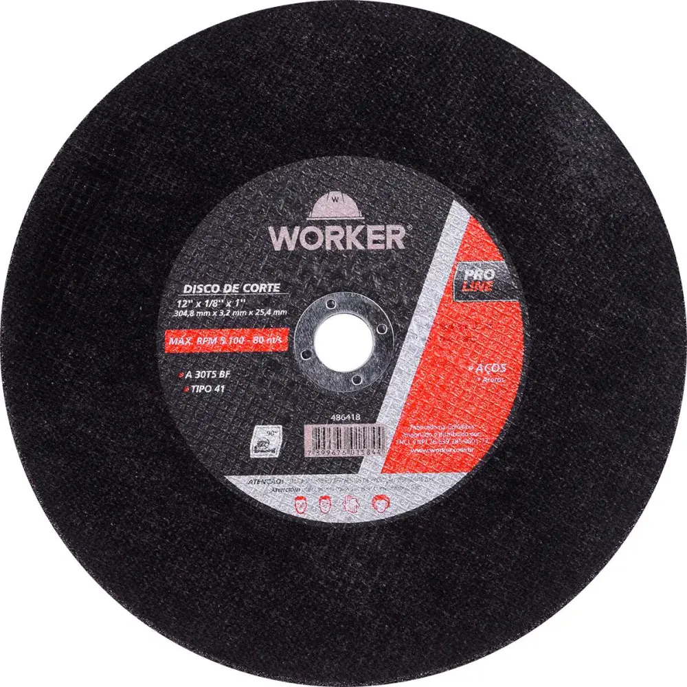 Disco corte aço 12 x 1/8 x 1 Worker