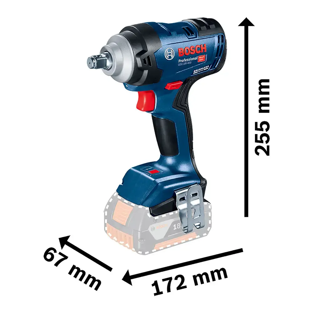 Chave de impacto à bateria 18V 1/2 POL 400NM brushless 18V-400 sem bateria Bosch — fotografia 3