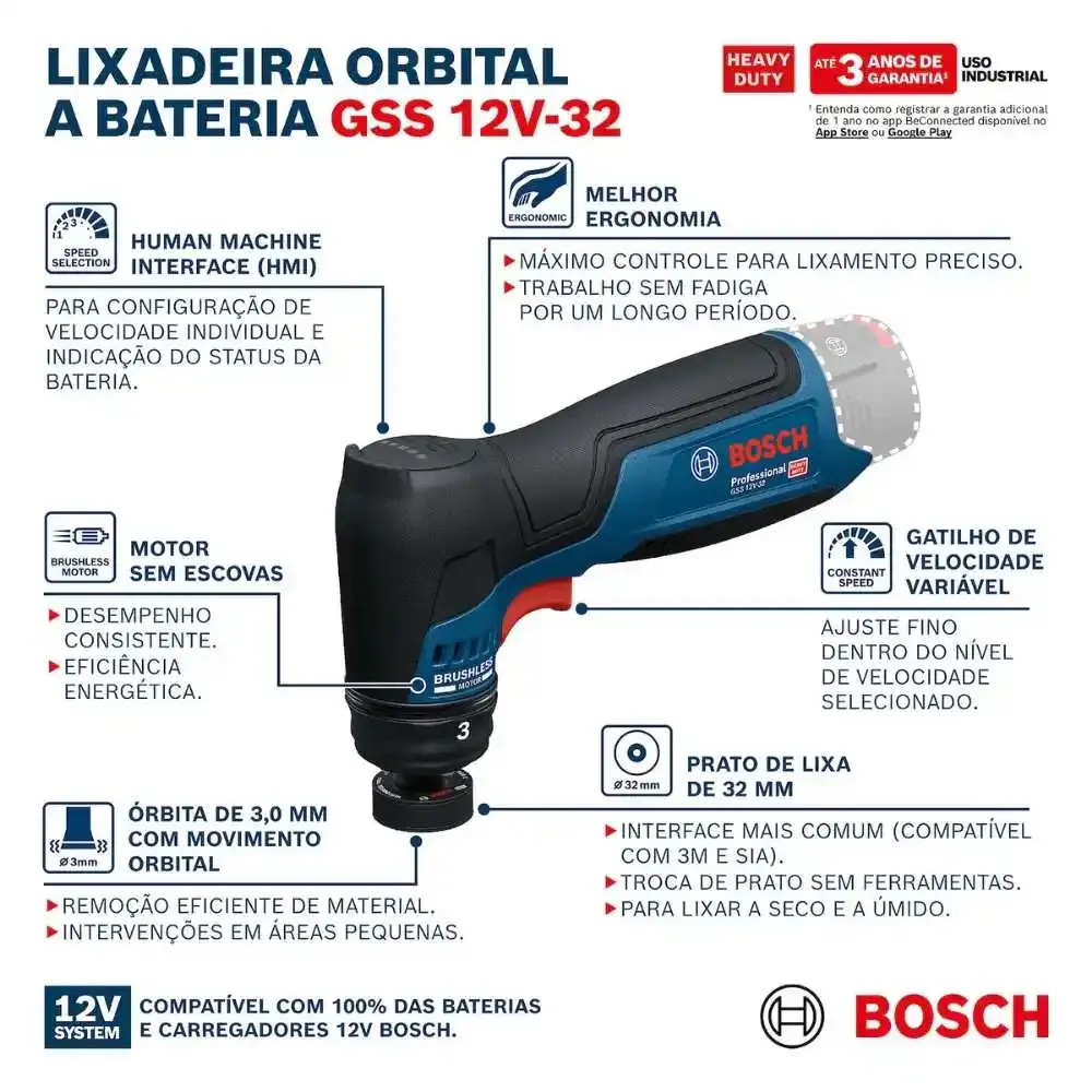Lixadeira orbital a bateria 12V 32 MM sem bateria e carregador GSS 12V-32 Bosch — fotografia 7