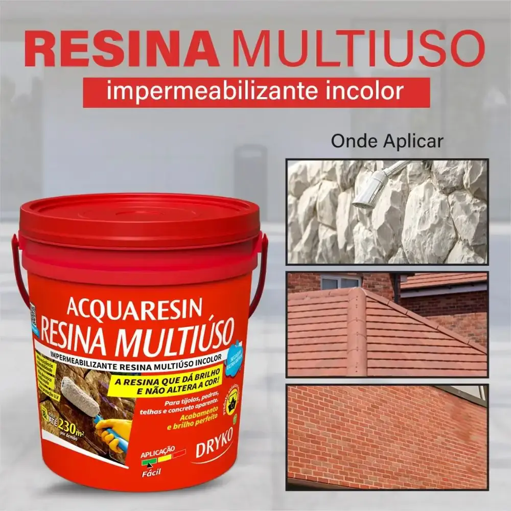 Resina liquida impermeabilizante 18 litros incolor multiuso acquaresin dryco — fotografia 4
