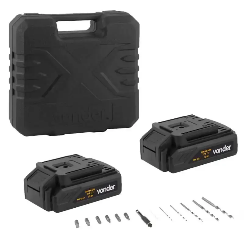 Furadeira Parafusadeira 12V BIVOLT PFV 012 c/ 2 Baterias e Kit de Brocas e Bits VONDER — fotografia 3