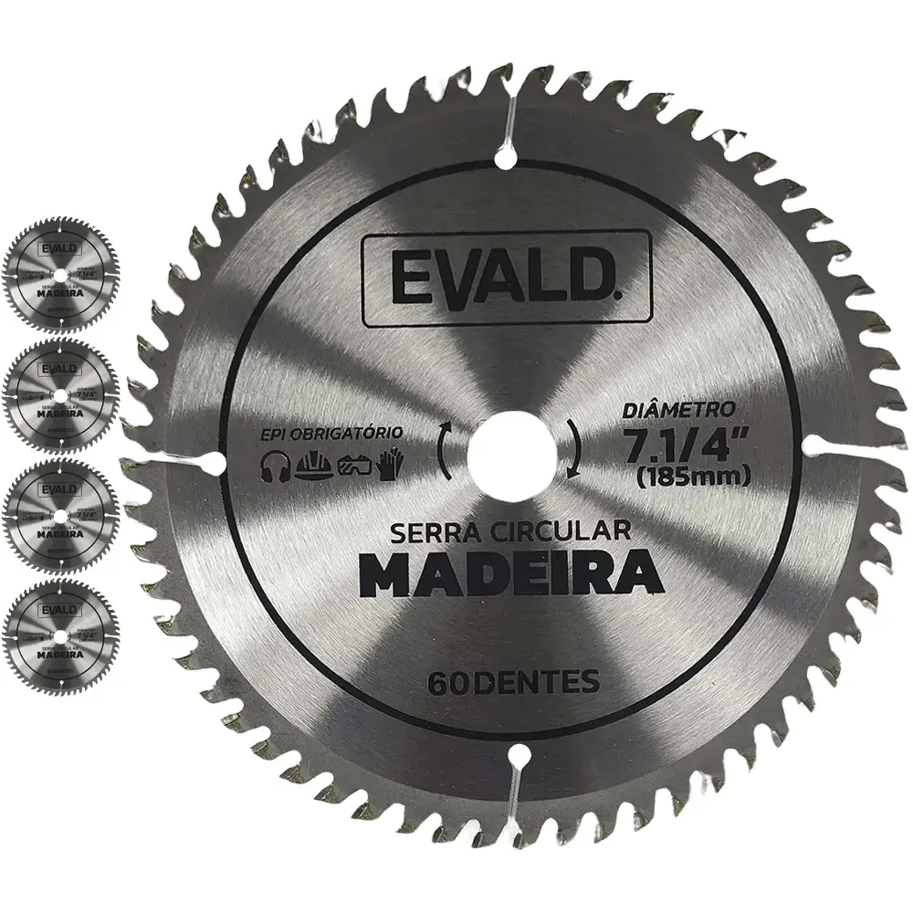 Disco de serra circular 7.1/4 POL 60 dentes com 5 unidades Evald