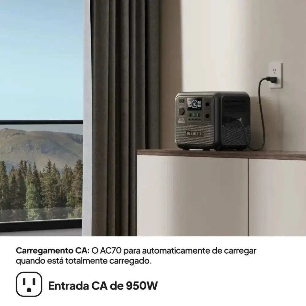 Estação de armazenamento de energia portátil 1000W 768WH AC70 220V Bluetti — fotografia 6