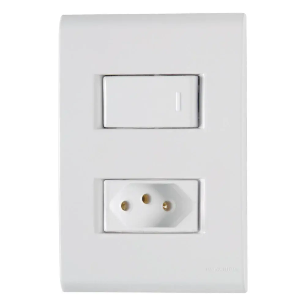 Conjunto 4X2 1 interruptor 10A 250V e 1 tomada 2P+T Tramontina — fotografia de referência