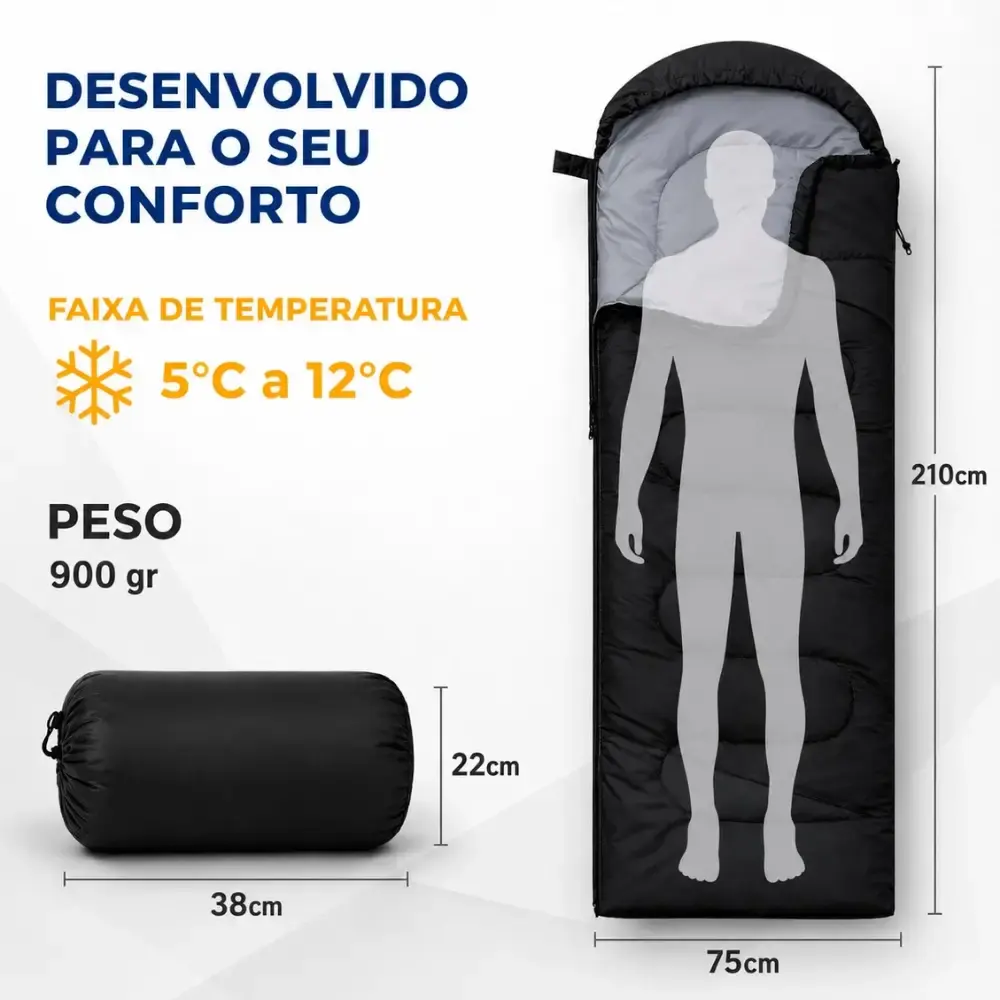 Saco de Dormir Camping Pesca Impermeável Confortável 2,10 x 72 CM c/ Capuz e Bolsa ZELT Verde — fotografia 9