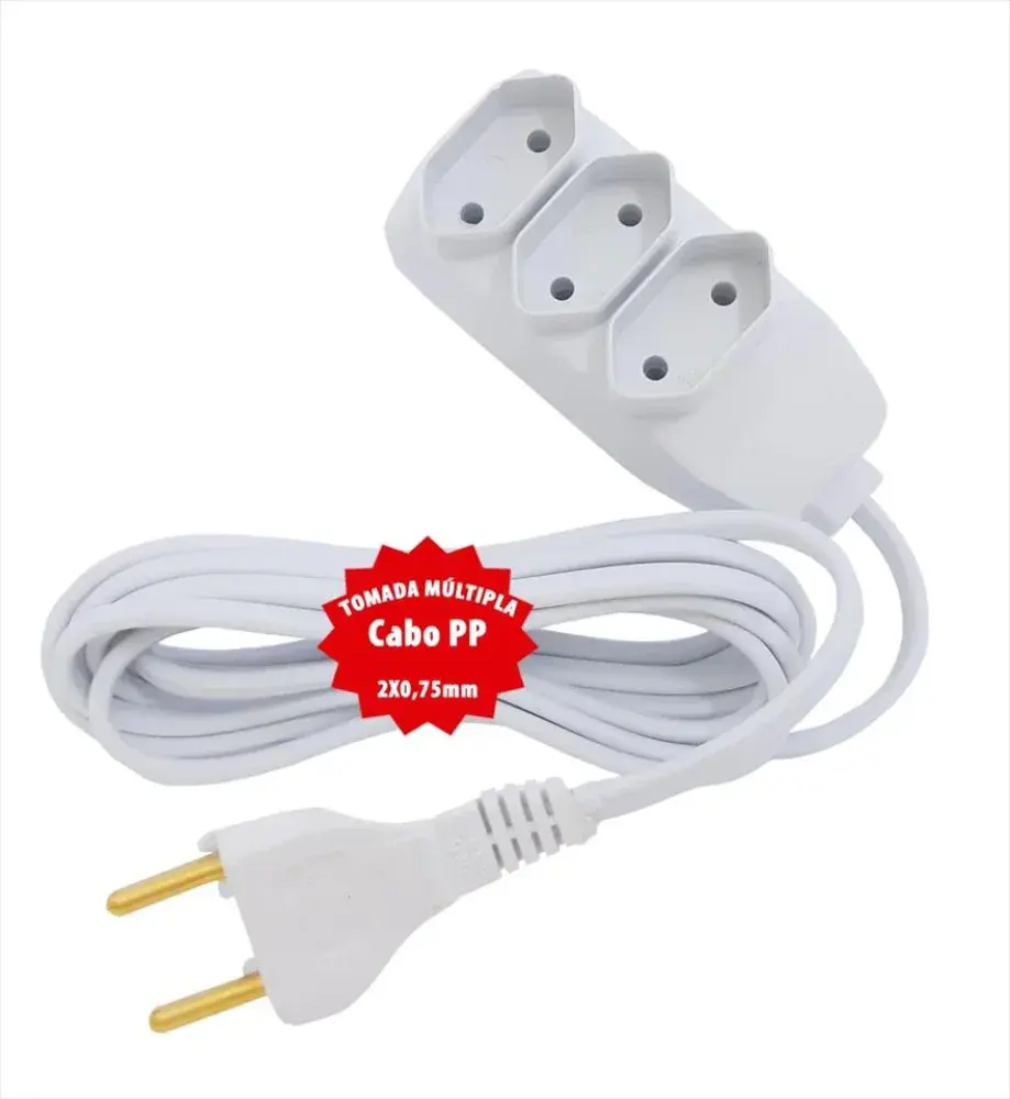 Extensão elétrica pp 2X0,75MM 10 metros branco lider plus
