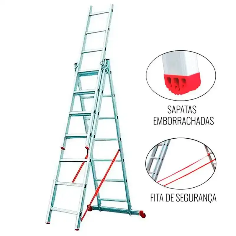 Escada de alumínio tripla extensiva 3 x 7 degraus ESC0707 Botafogo