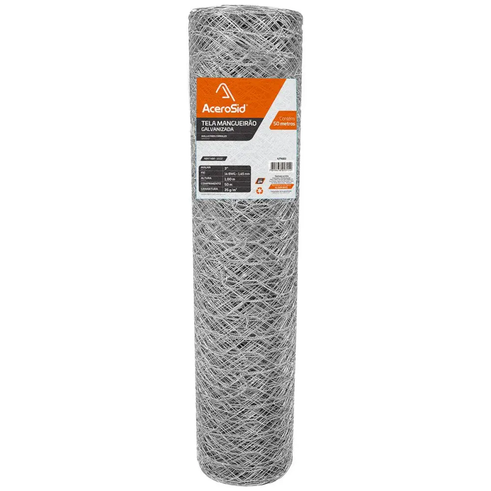 Tela mangueirão galvanizada 3 fio 16 1,00X50M da Acerosid