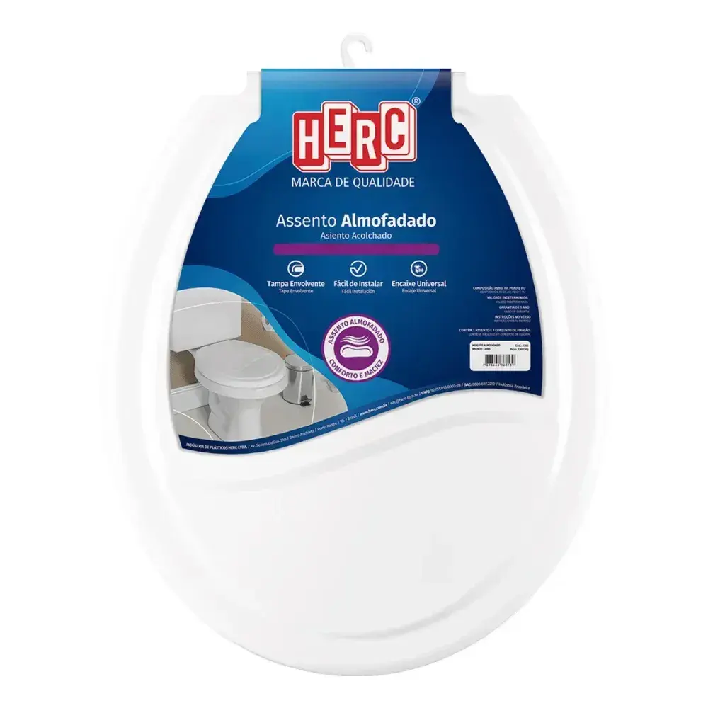 Assento sanitário almofadado branco modelo almofadado branco marca Herc — fotografia 3