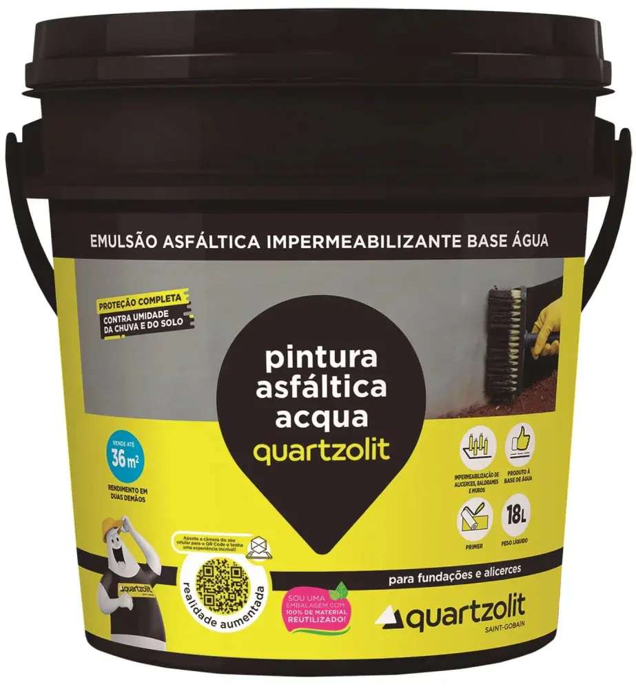 Pintura asfáltica acqua preto 18L Quartzolit — fotografia 2