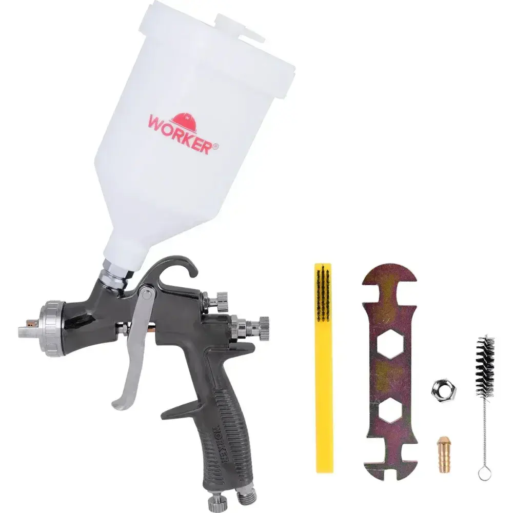 Pistola de pintura profissional gravidade lvlp 600ML Worker — fotografia 7