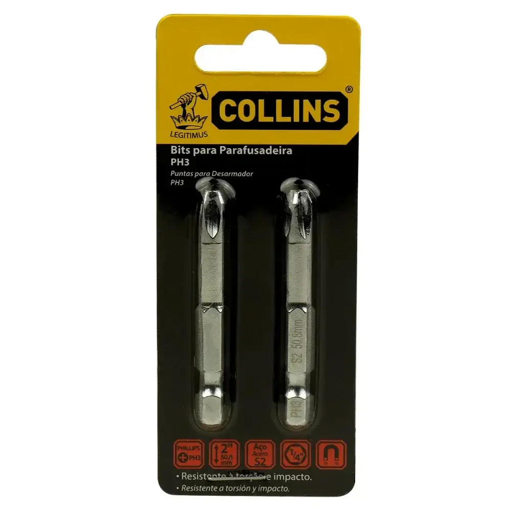 Bits parafusadeira PH3 ponta simples 2 peç 1/4 2 Collins — fotografia 5