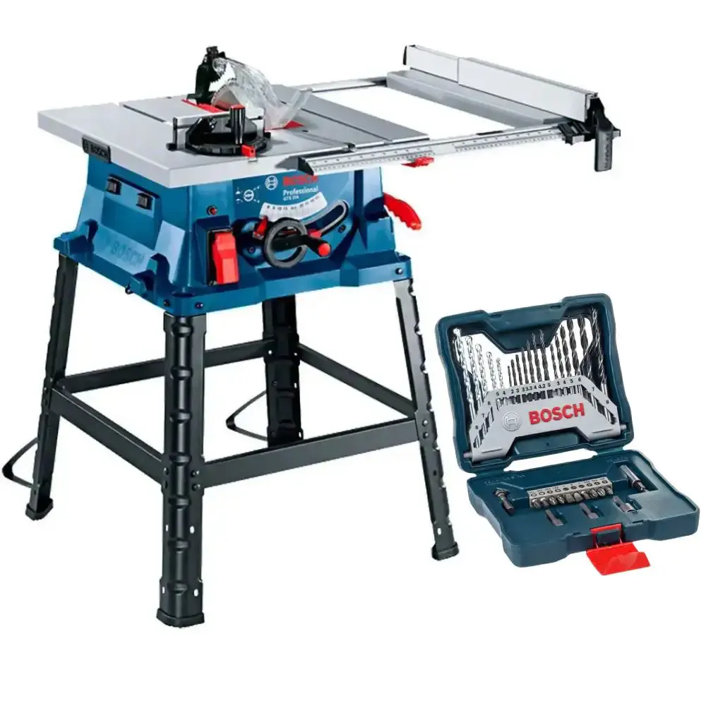 Serra circular de mesa 10 POL 1800W GTS 254 e estojo brocas e pontas kit 33 peças x-line titânio Bosch 110 V
