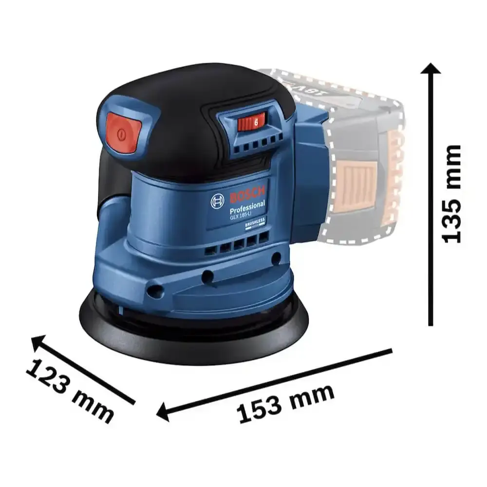 Lixadeira roto orbital 18V GEX 185-LI com 2 baterias 18V e carregador bivolt Bosch — fotografia 7