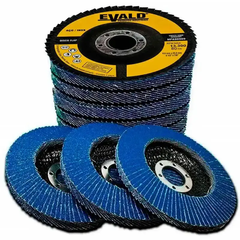 Disco de lixa flap 4.1/2 POL 115 MM aço inox grão 40 kit com 10 unidades Evald — fotografia de referência