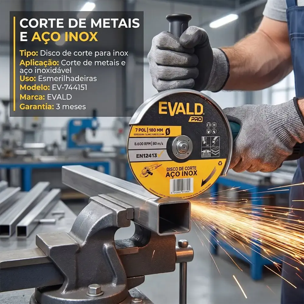 Disco de Corte Inox 100 Unidades 7 POL x 1,6 MM 8.600 RPM EVALD PRO — fotografia 4