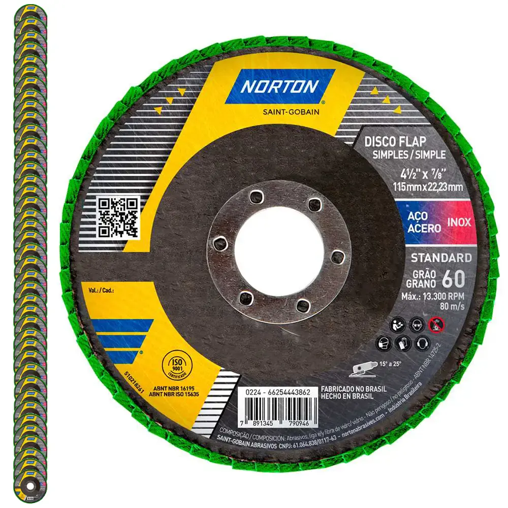 Disco flap 4.1/2 POL grão 60 standard com 50 unidades Norton