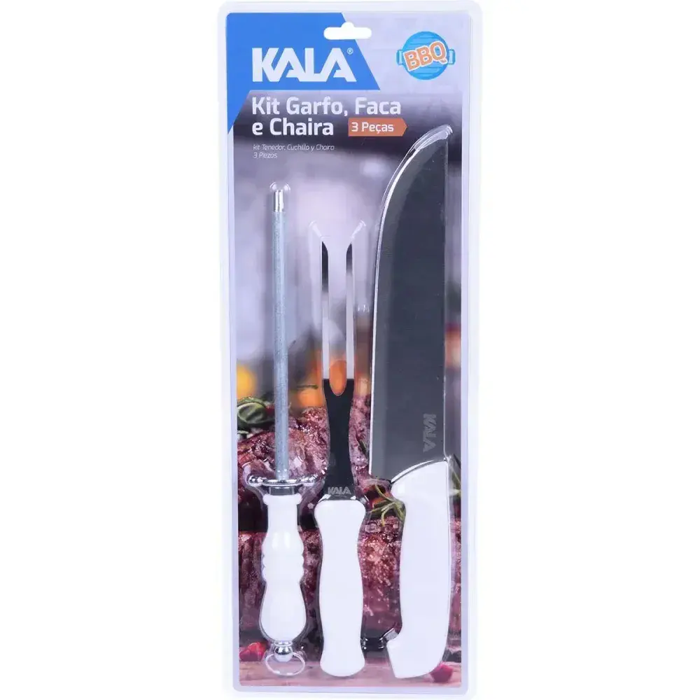 Kit faca garfo e chaira em aço inox com cabo pp 3 peç Kala — fotografia 10