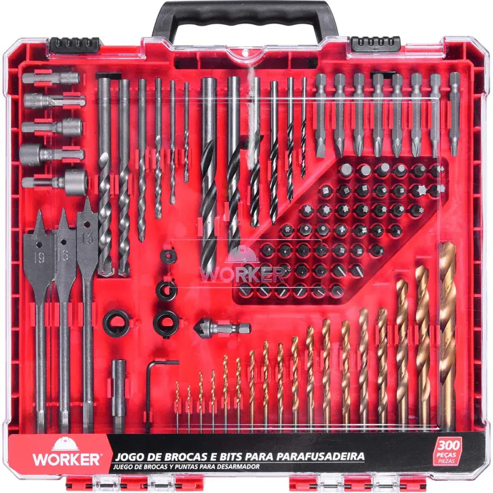 Jogo de brocas e bits para parafusadeira com 300 peç Worker