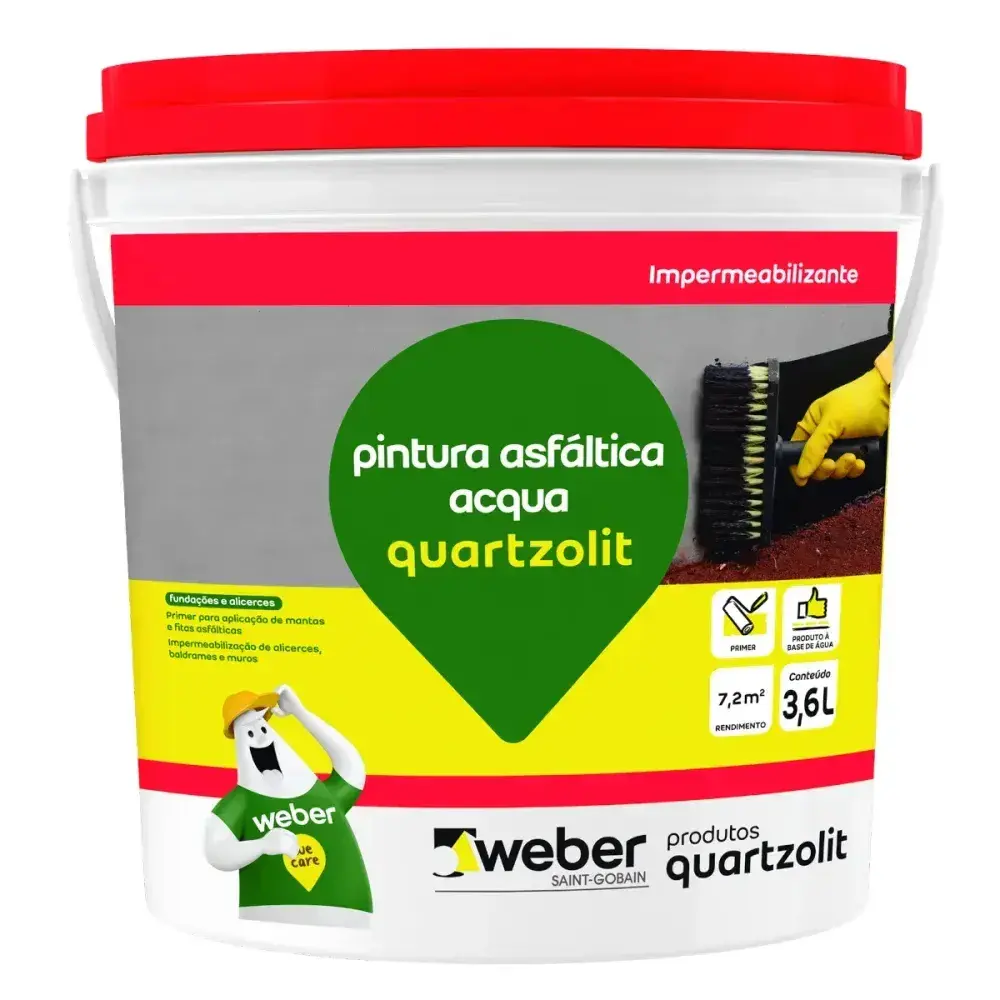 Pintura asfáltica acqua preto 3,6L Quartzolit — fotografia 2