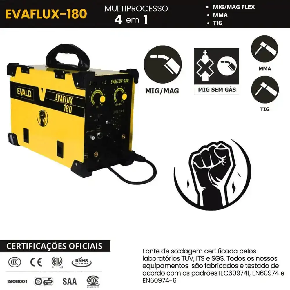 Máquina solda multiprocesso MIG flex TIG e eletrodo EVAFLUX-180 bivolt Evald — fotografia 7