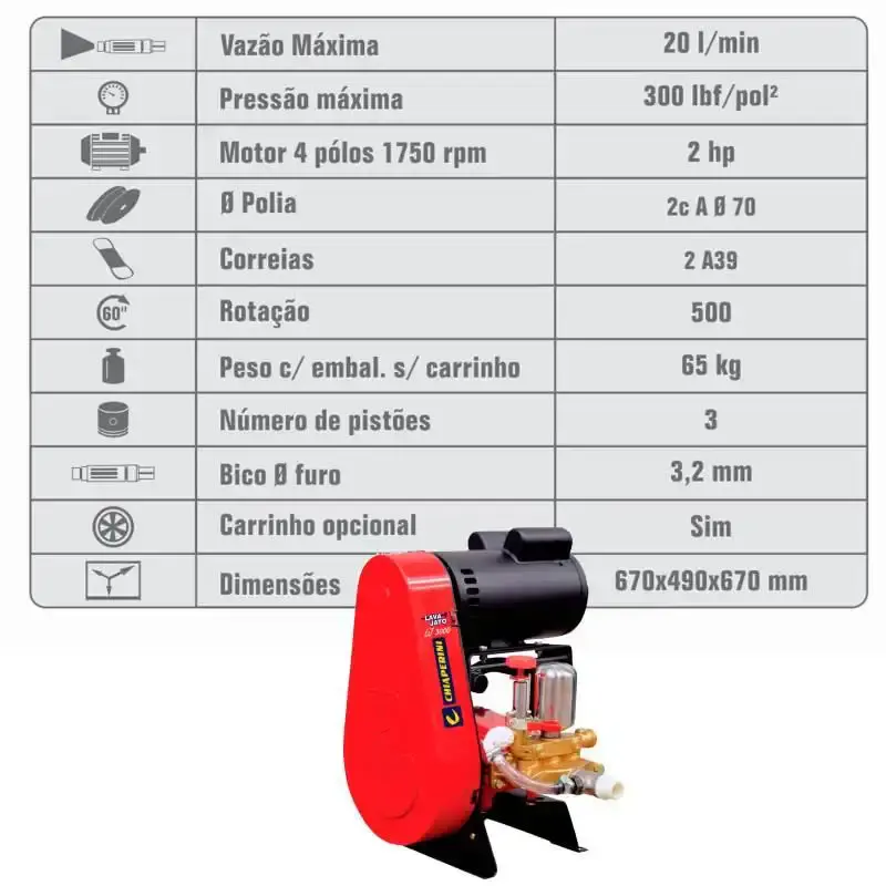 Lavadora alta pressão lava jato motor weg 2,0 HP 300 libras LJ 3000 Chiaperini 220 V — fotografia 4