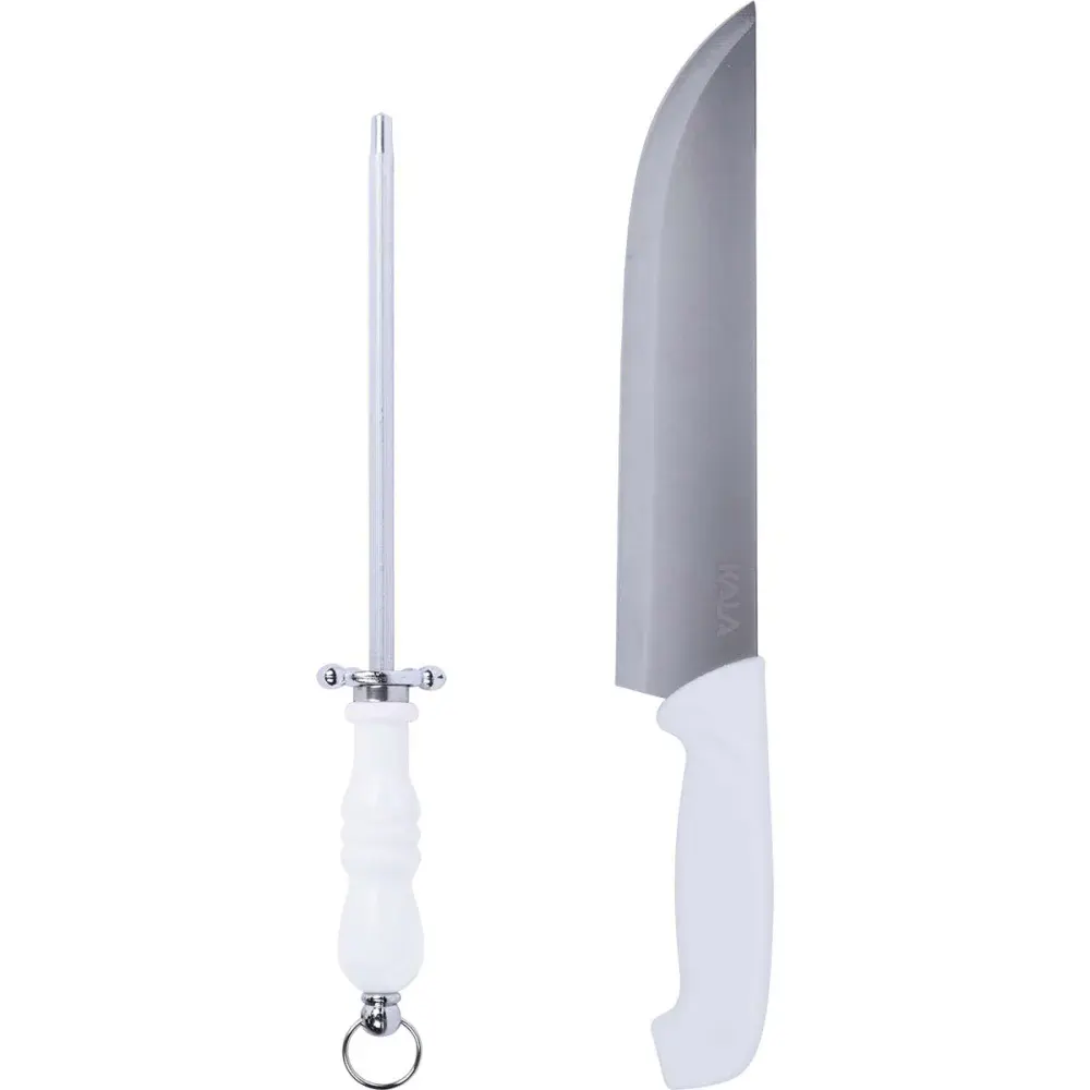 Kit faca e afiador para cozinha em aço inox 2 peç Kala