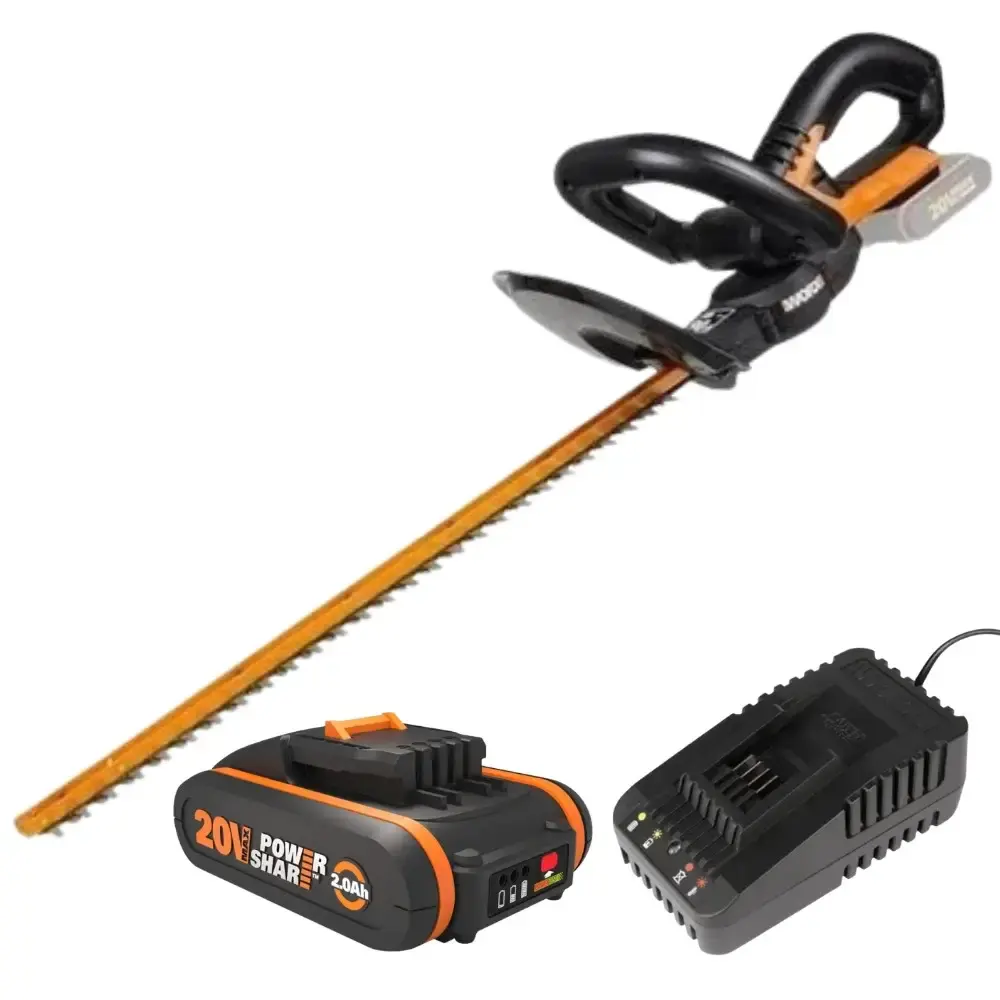 Aparador de cerca viva com carregador de bateria bivolt e bateria 20V 2,0AH Worx