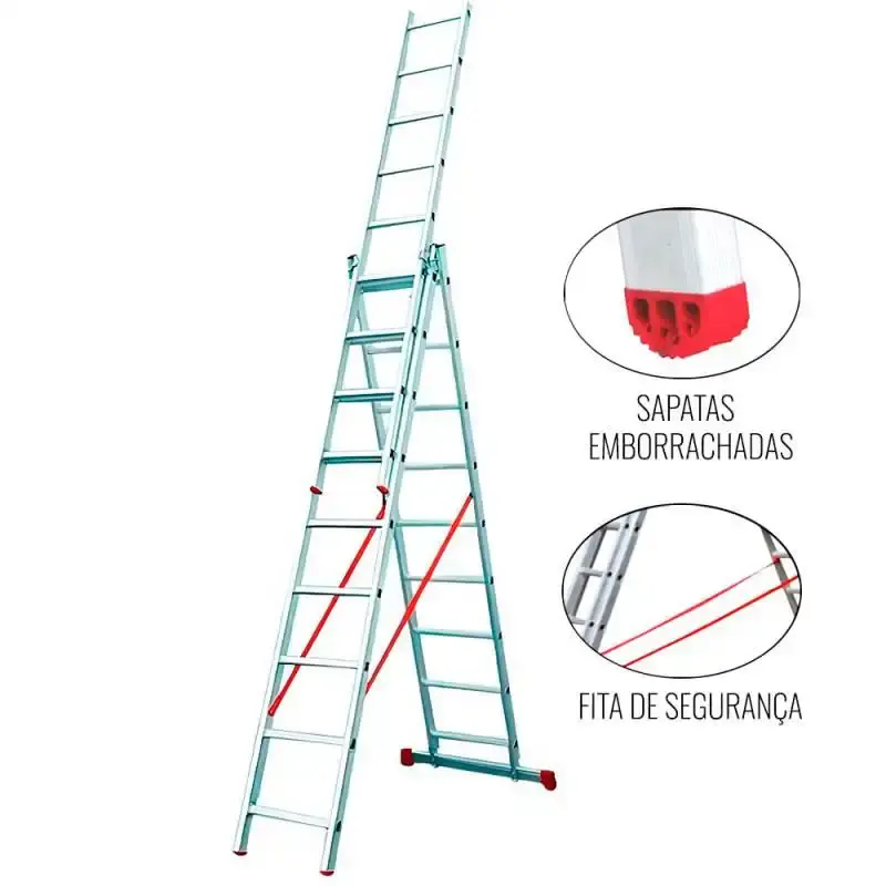 Escada de alumínio tripla extensiva 3 x 9 degraus ESC0709 Botafogo
