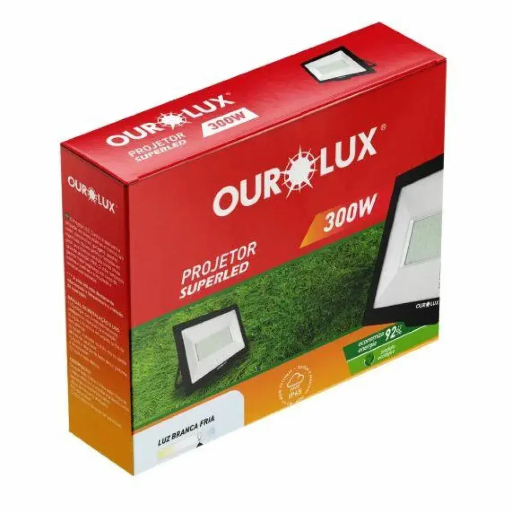 Refletor led 300W 6500K biv preto IP65 Ourolux
