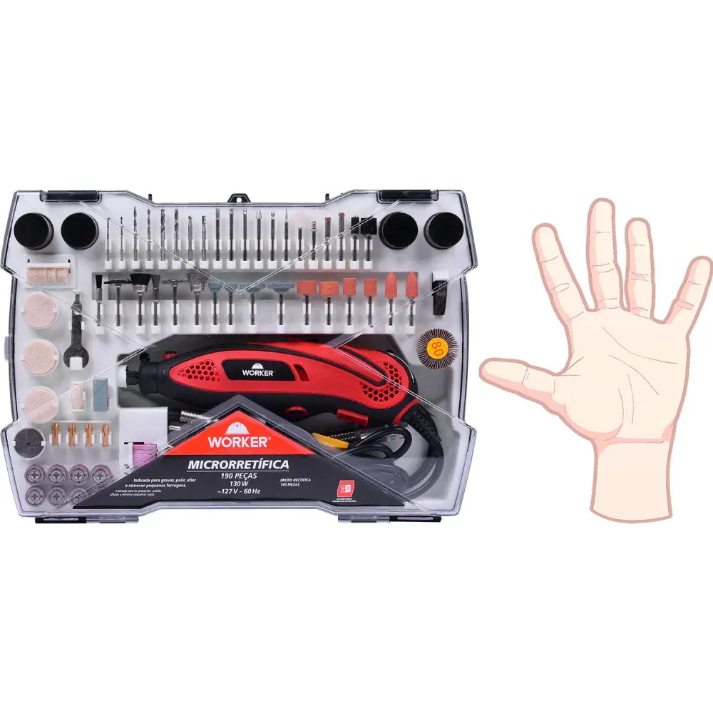Microrretífica 130W 190 peç Worker 127V — fotografia 5