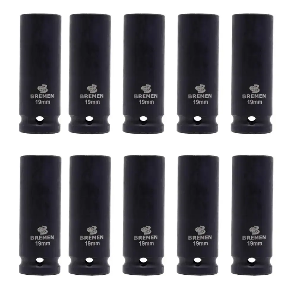 Kit 10 soquetes de impacto longo encaixe 1/2POLX19MM Bremen