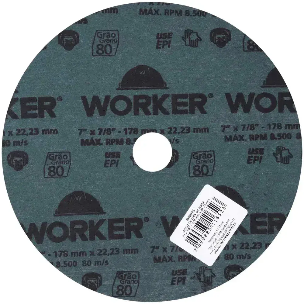 Disco de lixa de fibra 7 x 7/8 grão 80 Worker — fotografia 5