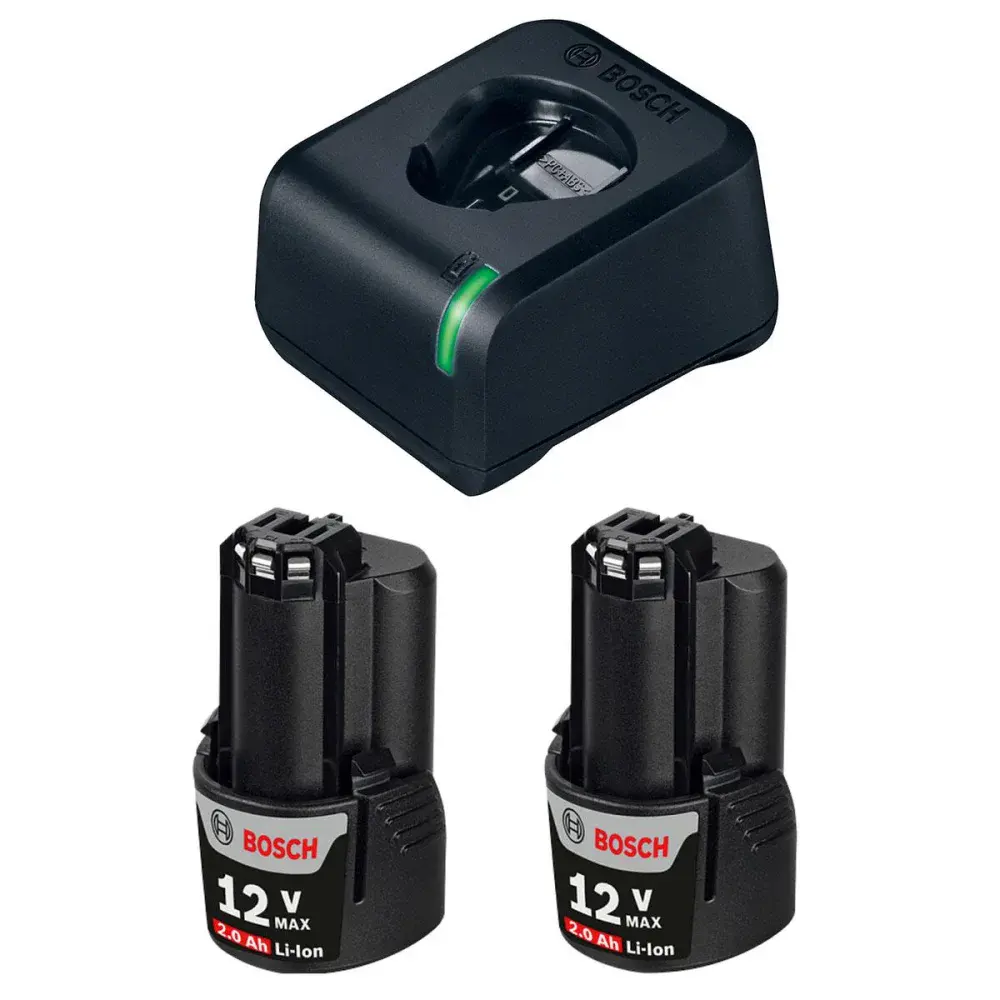 Kit carregador de bateria gal 12V-20 e 2 baterias 12V 2,0AH da Bosch — fotografia de referência
