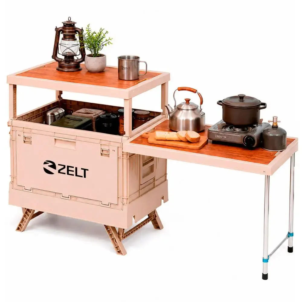 Caixa de armazenamento camping cozinha multifuncional dobrável com mesa lateral Zelt