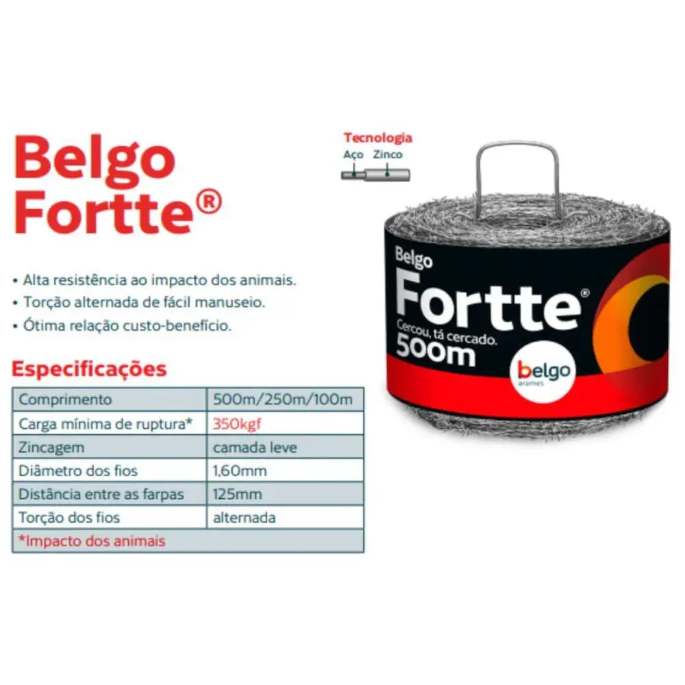 Arame farpado galvanizado fortte 350KGF 1,6MM 500M Belgo — fotografia 2