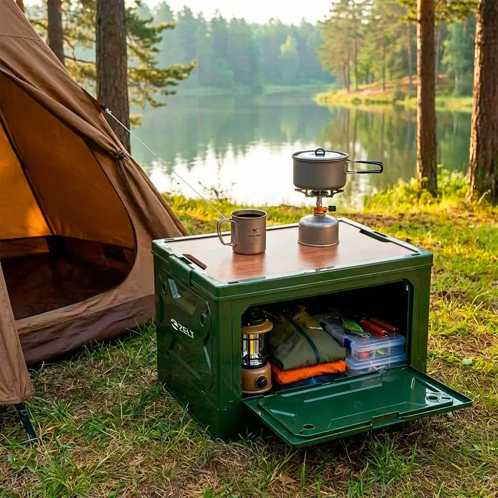 Caixa dobrável organizadora de armazenamento acampamento camping pesca carro 30L Zelt — fotografia 2