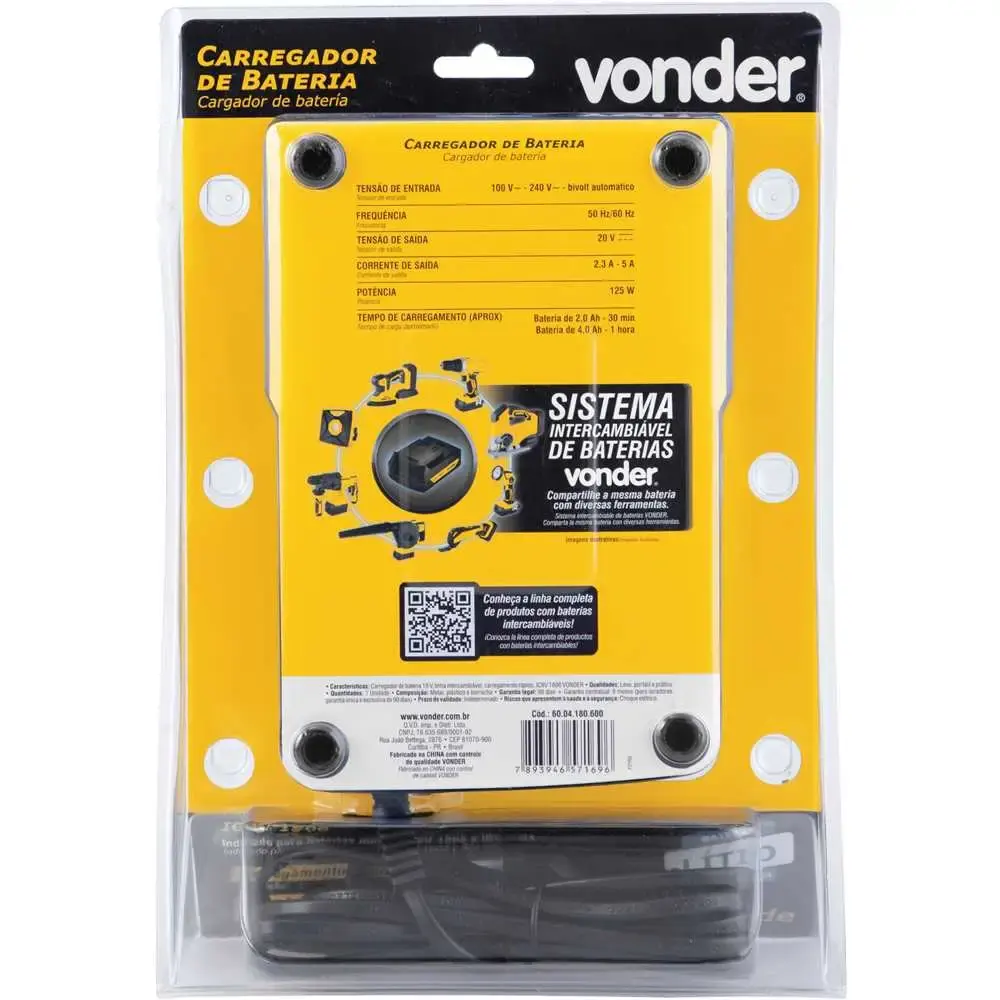 Carregador de bateria 18V rápido bivolt 6004180600 Vonder — fotografia 5