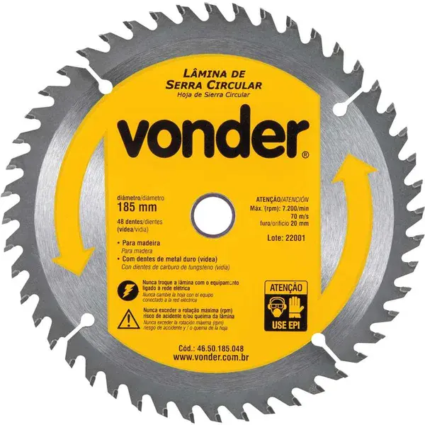 Lamina serra circular 185MM 48D - Vonder — fotografia de referência